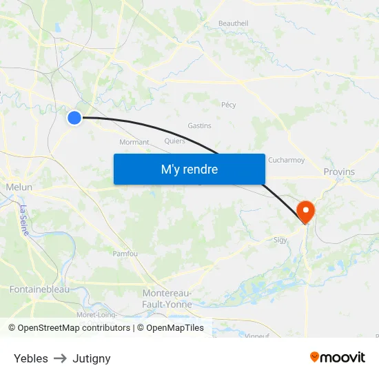 Yebles to Jutigny map