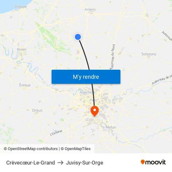 Crèvecœur-Le-Grand to Juvisy-Sur-Orge map