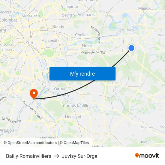 Bailly-Romainvilliers to Juvisy-Sur-Orge map