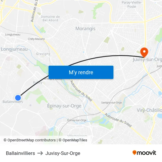 Ballainvilliers to Juvisy-Sur-Orge map