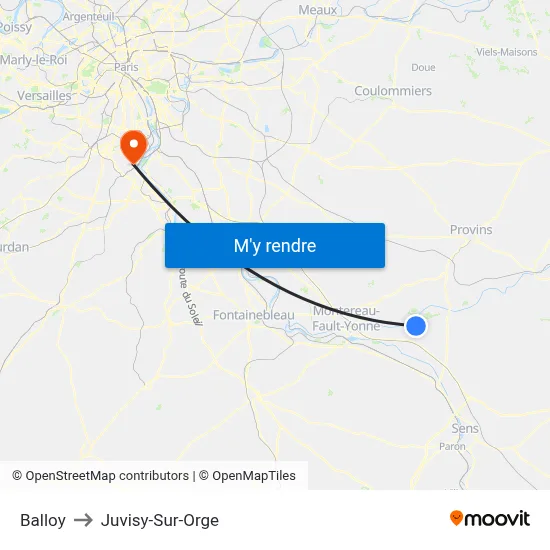 Balloy to Juvisy-Sur-Orge map