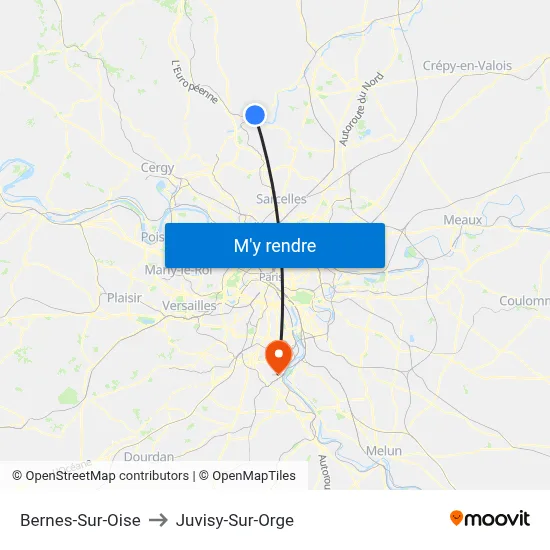 Bernes-Sur-Oise to Juvisy-Sur-Orge map