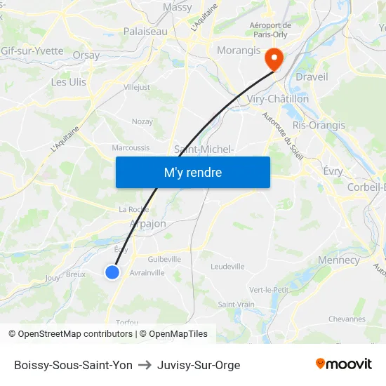 Boissy-Sous-Saint-Yon to Juvisy-Sur-Orge map