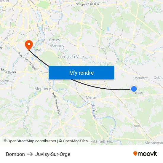 Bombon to Juvisy-Sur-Orge map