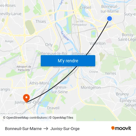 Bonneuil-Sur-Marne to Juvisy-Sur-Orge map
