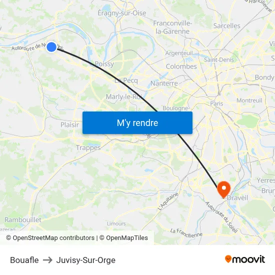Bouafle to Juvisy-Sur-Orge map