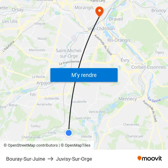 Bouray-Sur-Juine to Juvisy-Sur-Orge map