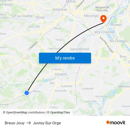 Breux-Jouy to Juvisy-Sur-Orge map