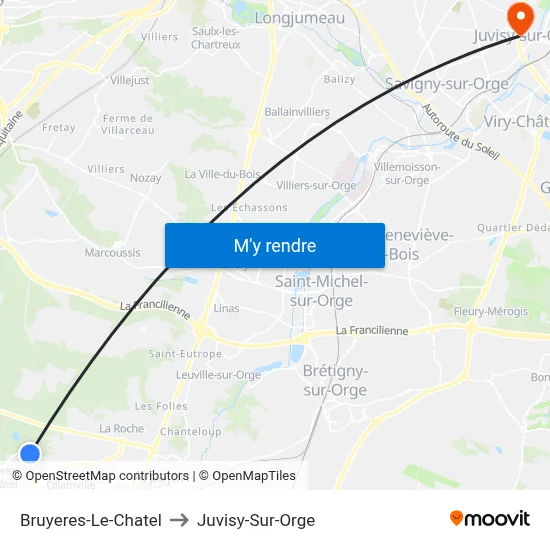 Bruyeres-Le-Chatel to Juvisy-Sur-Orge map