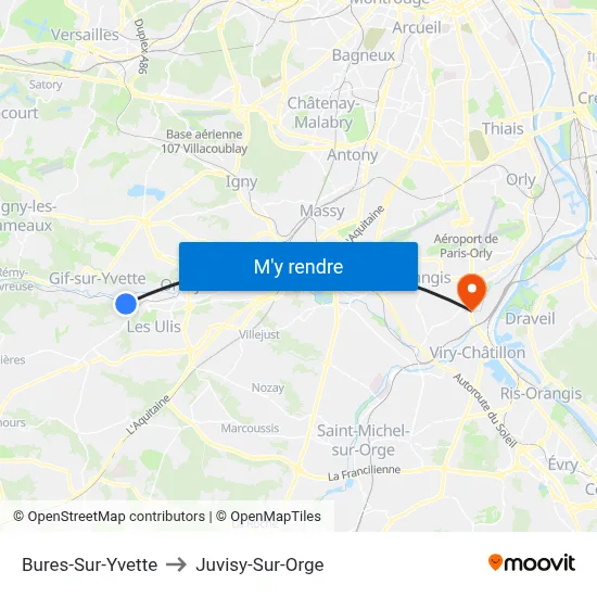 Bures-Sur-Yvette to Juvisy-Sur-Orge map