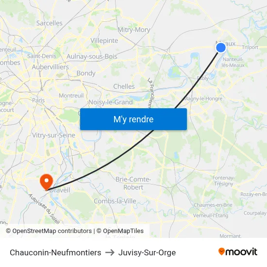 Chauconin-Neufmontiers to Juvisy-Sur-Orge map
