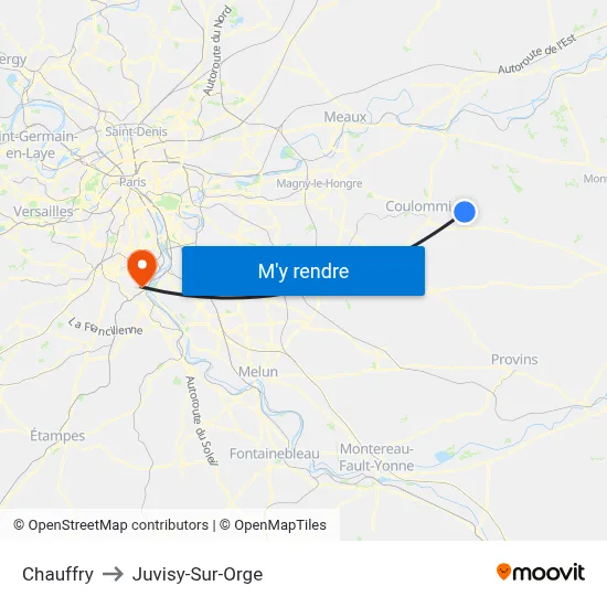 Chauffry to Juvisy-Sur-Orge map