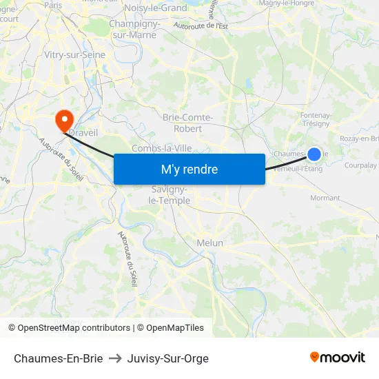 Chaumes-En-Brie to Juvisy-Sur-Orge map