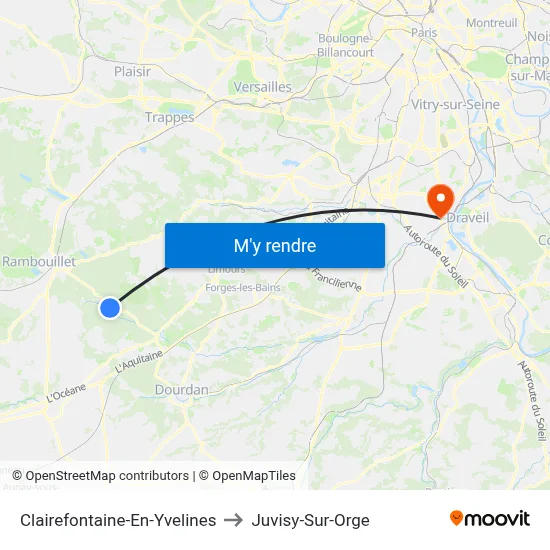 Clairefontaine-En-Yvelines to Juvisy-Sur-Orge map