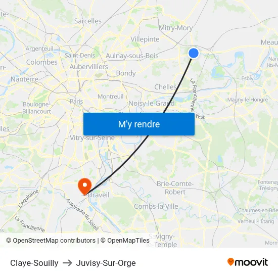 Claye-Souilly to Juvisy-Sur-Orge map