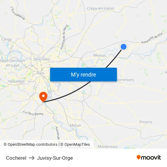 Cocherel to Juvisy-Sur-Orge map