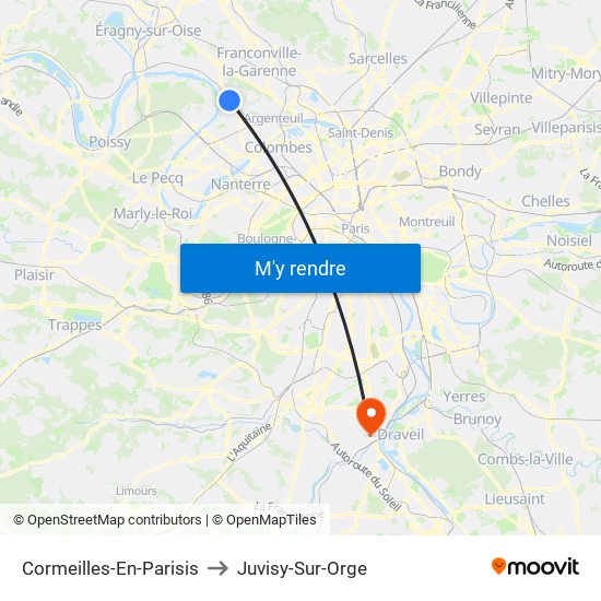 Cormeilles-En-Parisis to Juvisy-Sur-Orge map