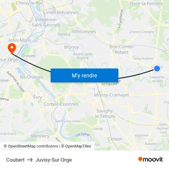 Coubert to Juvisy-Sur-Orge map