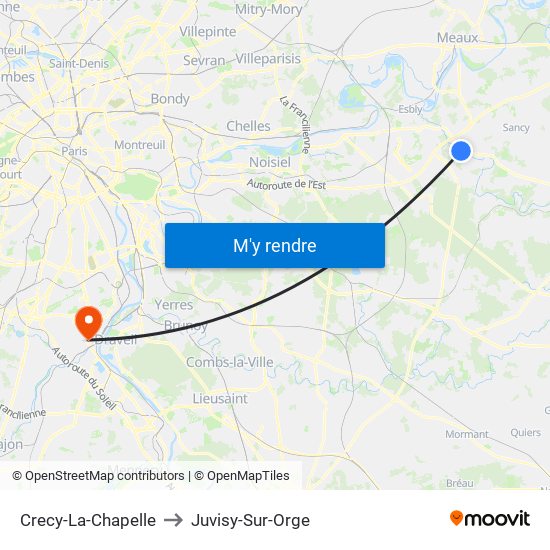 Crecy-La-Chapelle to Juvisy-Sur-Orge map