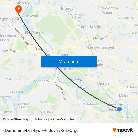 Dammarie-Les-Lys to Juvisy-Sur-Orge map