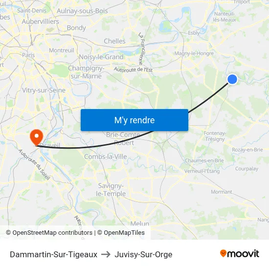 Dammartin-Sur-Tigeaux to Juvisy-Sur-Orge map