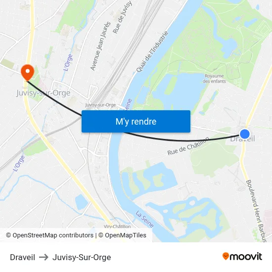 Draveil to Juvisy-Sur-Orge map