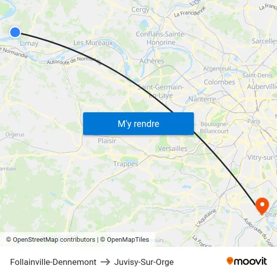 Follainville-Dennemont to Juvisy-Sur-Orge map
