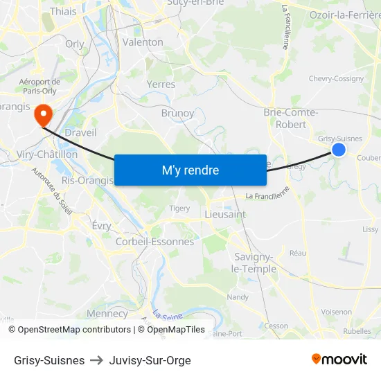 Grisy-Suisnes to Juvisy-Sur-Orge map