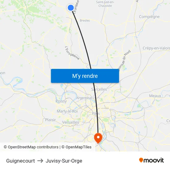 Guignecourt to Juvisy-Sur-Orge map