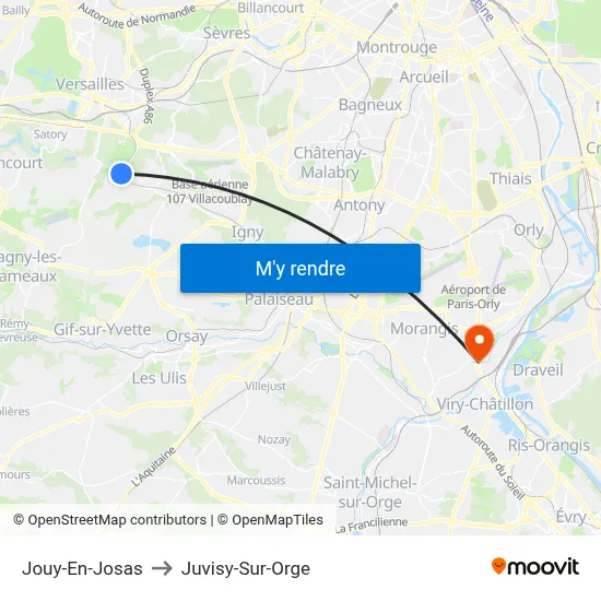 Jouy-En-Josas to Juvisy-Sur-Orge map