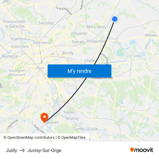 Juilly to Juvisy-Sur-Orge map