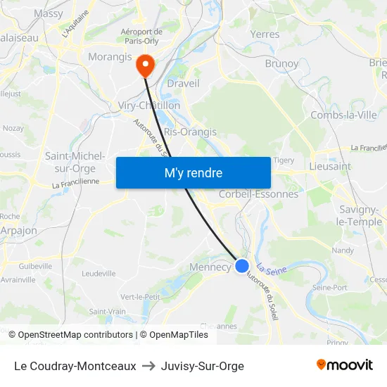 Le Coudray-Montceaux to Juvisy-Sur-Orge map