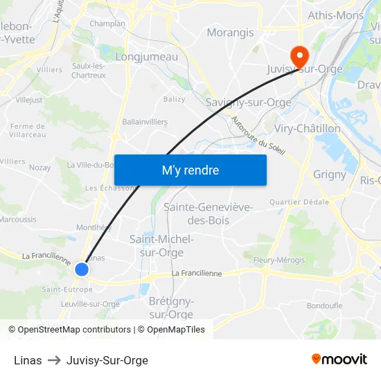 Linas to Juvisy-Sur-Orge map