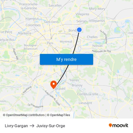 Livry-Gargan to Juvisy-Sur-Orge map