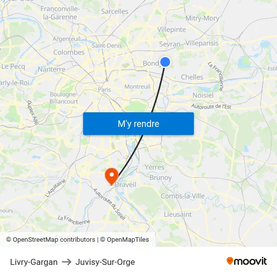 Livry-Gargan to Juvisy-Sur-Orge map