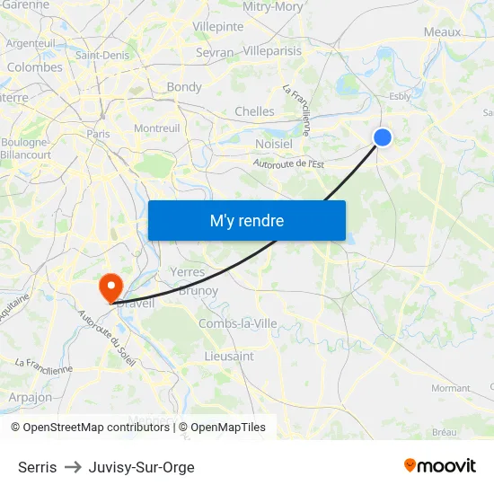 Serris to Juvisy-Sur-Orge map