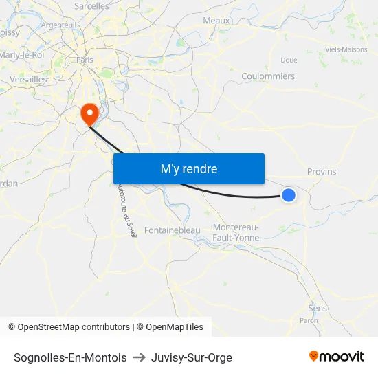 Sognolles-En-Montois to Juvisy-Sur-Orge map