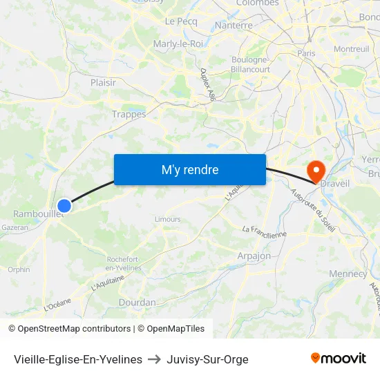 Vieille-Eglise-En-Yvelines to Juvisy-Sur-Orge map