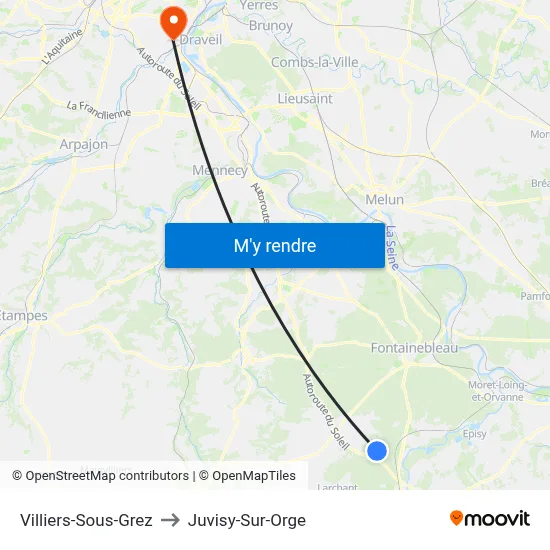 Villiers-Sous-Grez to Juvisy-Sur-Orge map
