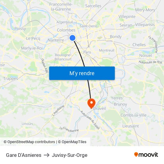 Gare D'Asnieres to Juvisy-Sur-Orge map