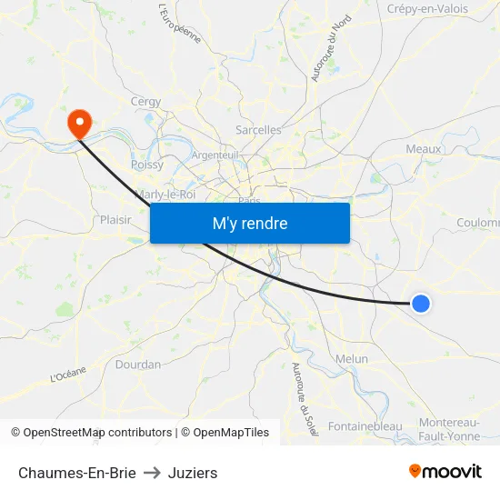 Chaumes-En-Brie to Juziers map