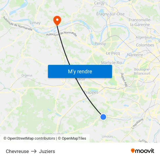 Chevreuse to Juziers map