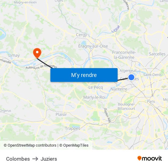 Colombes to Juziers map