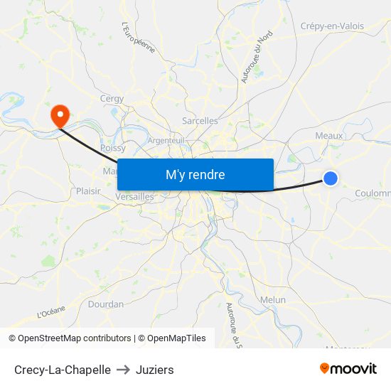 Crecy-La-Chapelle to Juziers map