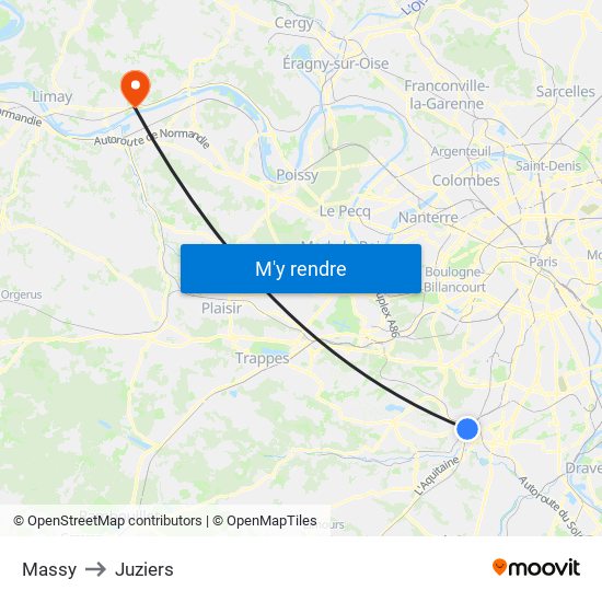 Massy to Juziers map