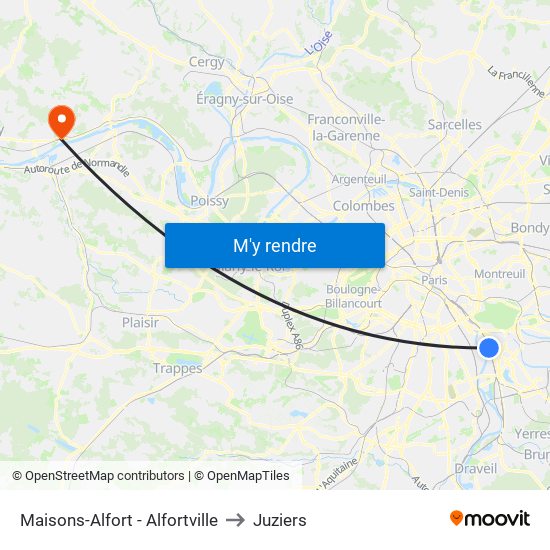 Maisons-Alfort - Alfortville to Juziers map
