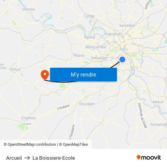 Arcueil to La Boissiere-Ecole map