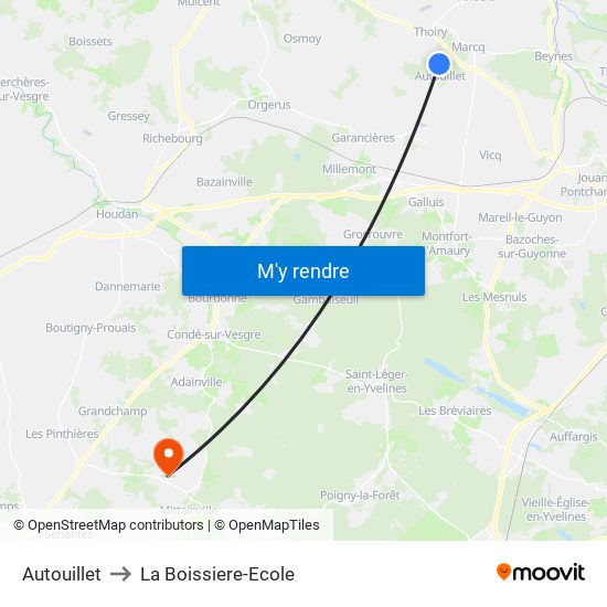 Autouillet to La Boissiere-Ecole map