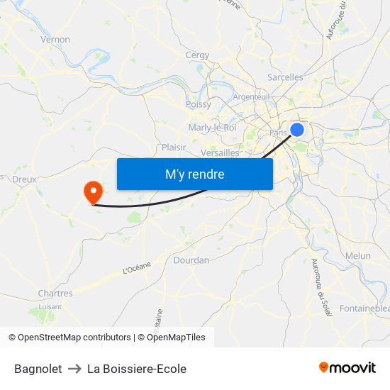 Bagnolet to La Boissiere-Ecole map