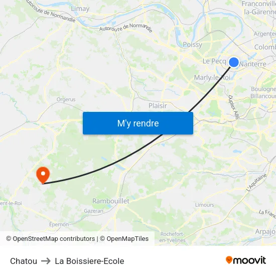 Chatou to La Boissiere-Ecole map